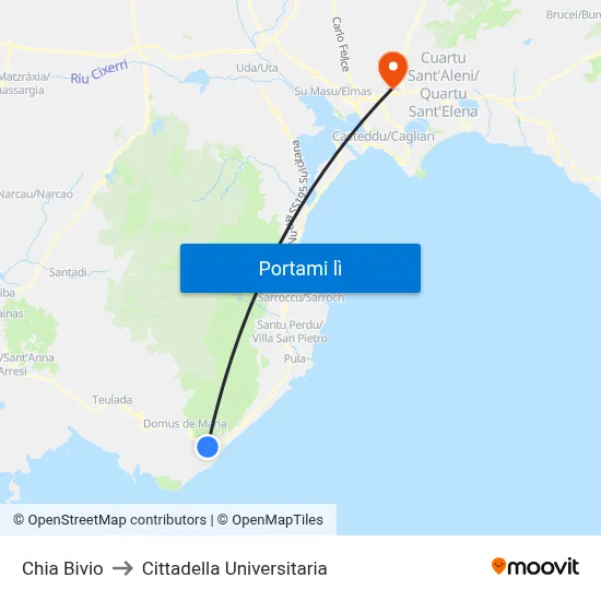 Chia Bivio to Cittadella Universitaria map