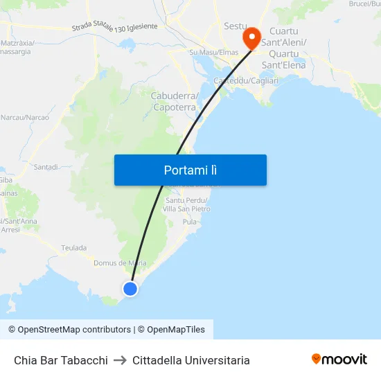Chia Bar Tabacchi to Cittadella Universitaria map
