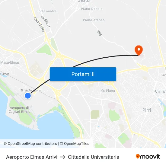 Aeroporto Elmas Arrivi to Cittadella Universitaria map