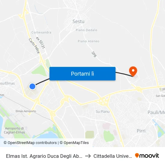 Elmas Ist. Agrario Duca Degli Abruzzi-Cortile to Cittadella Universitaria map