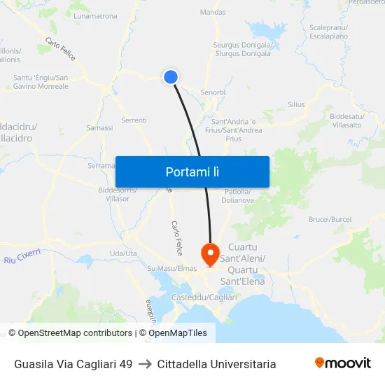 Guasila Via Cagliari 49 to Cittadella Universitaria map
