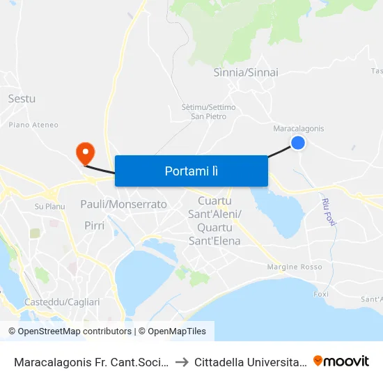 Maracalagonis Fr. Cant.Sociale to Cittadella Universitaria map