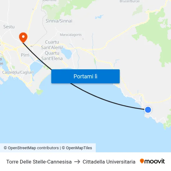 Torre Delle Stelle-Cannesisa to Cittadella Universitaria map