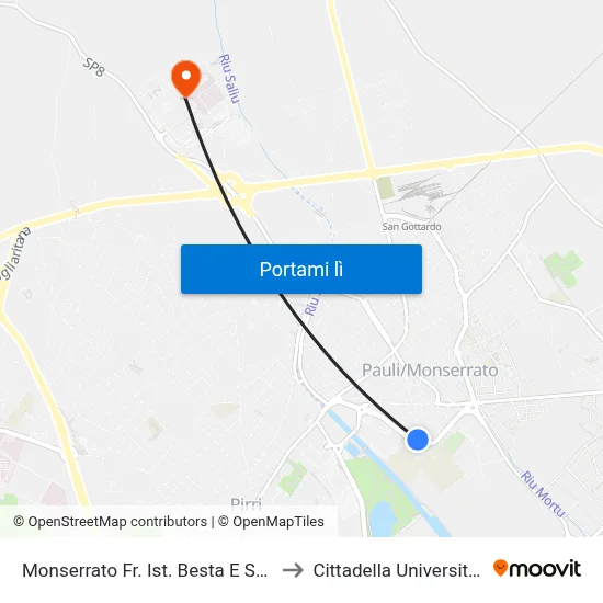 Monserrato Fr. Ist. Besta E Scano to Cittadella Universitaria map