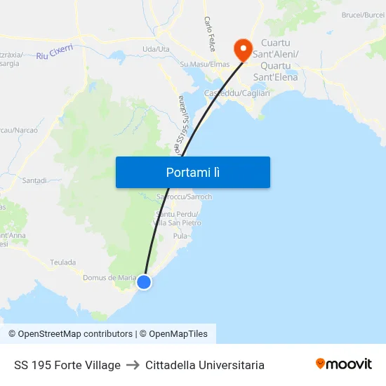 SS 195 Forte Village to Cittadella Universitaria map