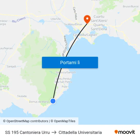 SS 195 Cantoniera Urru to Cittadella Universitaria map