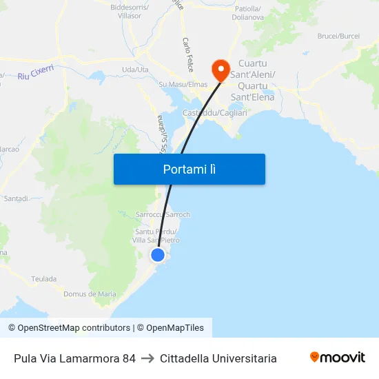 Pula Via Lamarmora 84 to Cittadella Universitaria map