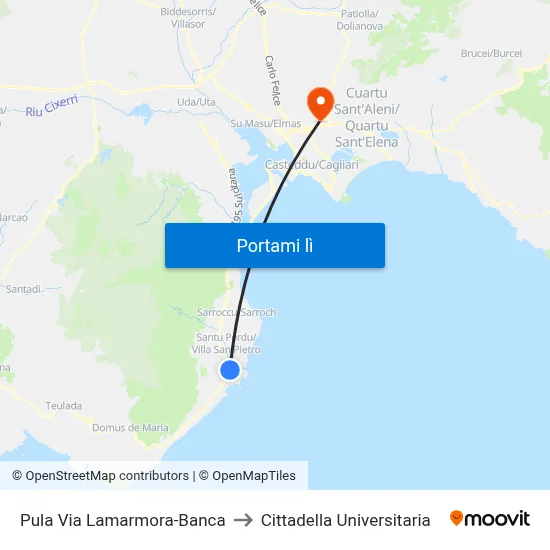 Pula Via Lamarmora-Banca to Cittadella Universitaria map
