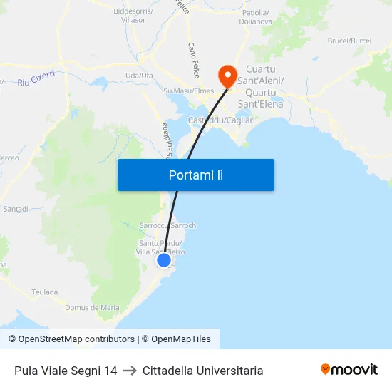 Pula Viale Segni 14 to Cittadella Universitaria map