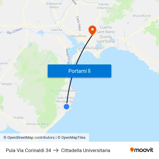 Pula Via Corinaldi 34 to Cittadella Universitaria map