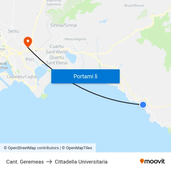 Cant. Geremeas to Cittadella Universitaria map