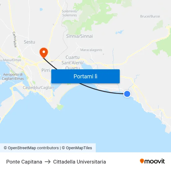 Ponte Capitana to Cittadella Universitaria map