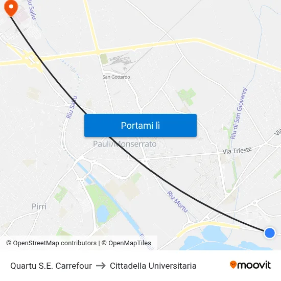Quartu S.E. Carrefour to Cittadella Universitaria map