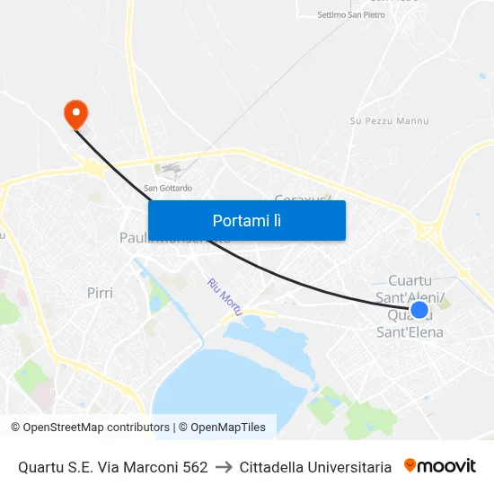 Quartu S.E. Via Marconi 562 to Cittadella Universitaria map