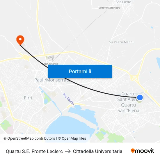 Quartu S.E. Fronte Leclerc to Cittadella Universitaria map