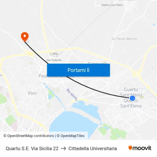 Quartu S.E. Via Sicilia 22 to Cittadella Universitaria map