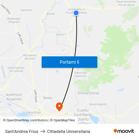Sant'Andrea Frius to Cittadella Universitaria map