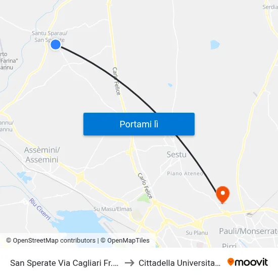 San Sperate Via Cagliari Fr.94 to Cittadella Universitaria map