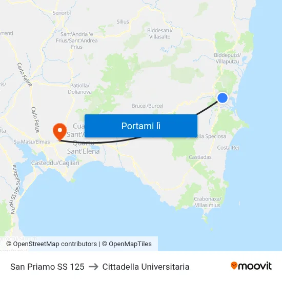 San Priamo SS 125 to Cittadella Universitaria map