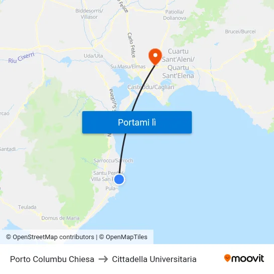 Porto Columbu Chiesa to Cittadella Universitaria map