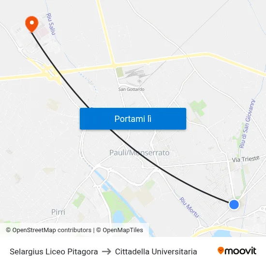 Selargius Liceo Pitagora to Cittadella Universitaria map