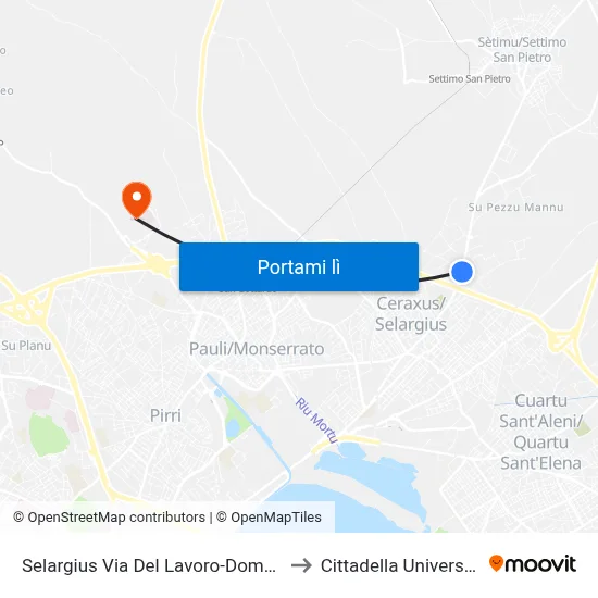 Selargius Via Del Lavoro-Domenicani to Cittadella Universitaria map