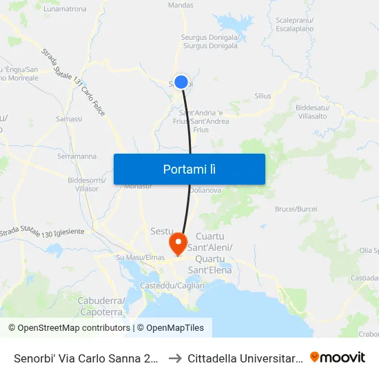 Senorbi' Via Carlo Sanna 260 to Cittadella Universitaria map