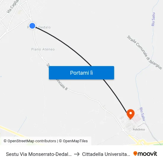Sestu Via Monserrato-Dedalo I to Cittadella Universitaria map