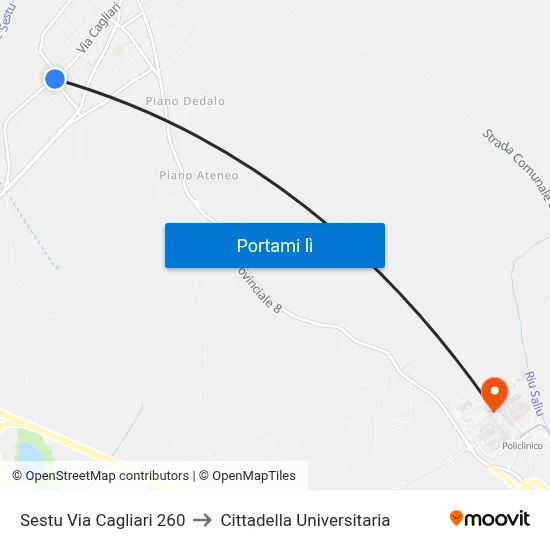 Sestu Via Cagliari 260 to Cittadella Universitaria map