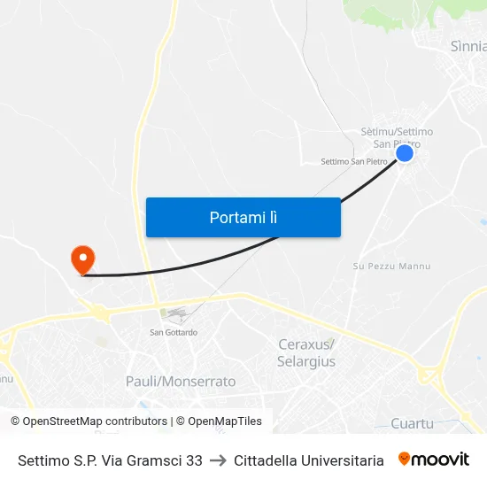 Settimo S.P. Via Gramsci 33 to Cittadella Universitaria map