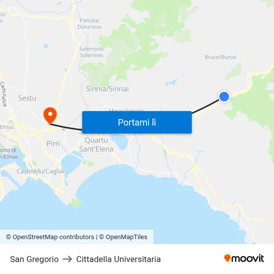 San Gregorio to Cittadella Universitaria map