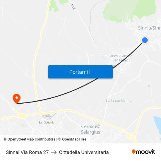 Sinnai Via Roma 23 to Cittadella Universitaria map