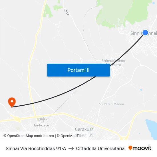Sinnai Via Roccheddas 91-A to Cittadella Universitaria map