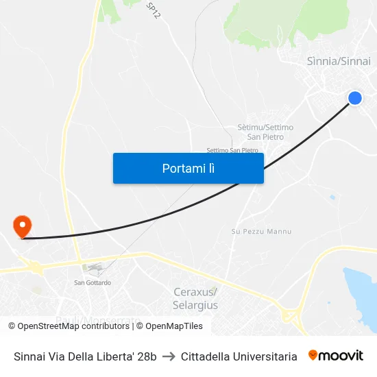 Sinnai Via Della Liberta' 28b to Cittadella Universitaria map