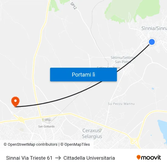 Sinnai Via Trieste 57 to Cittadella Universitaria map