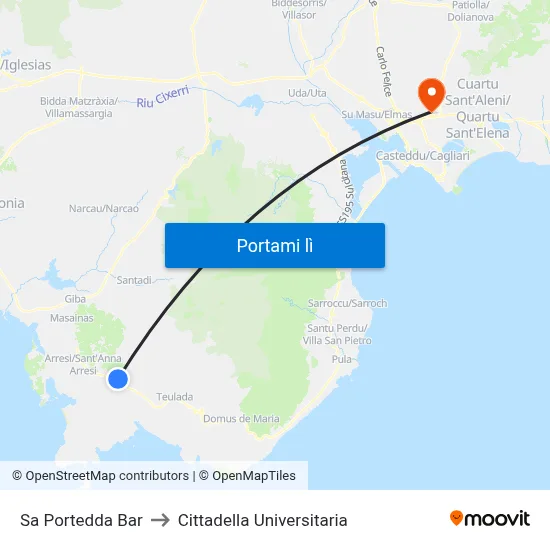 Sa Portedda Bar to Cittadella Universitaria map