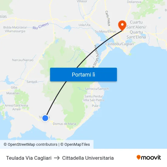 Teulada Via Cagliari to Cittadella Universitaria map