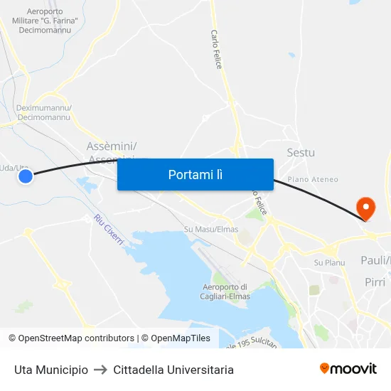 Uta Municipio to Cittadella Universitaria map