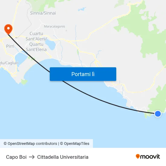 Capo Boi to Cittadella Universitaria map