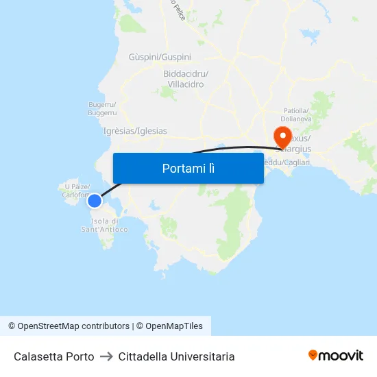 Calasetta Porto to Cittadella Universitaria map