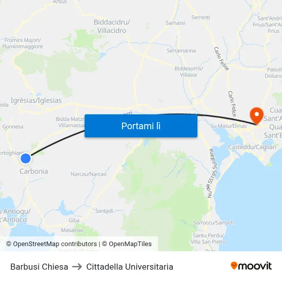 Barbusi Chiesa to Cittadella Universitaria map