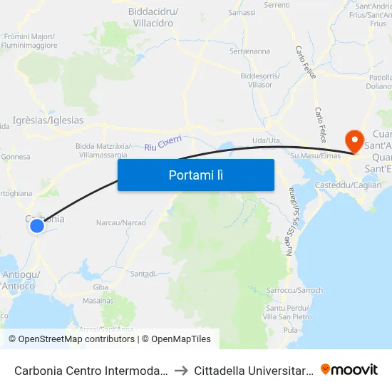 Carbonia Centro Intermodale to Cittadella Universitaria map