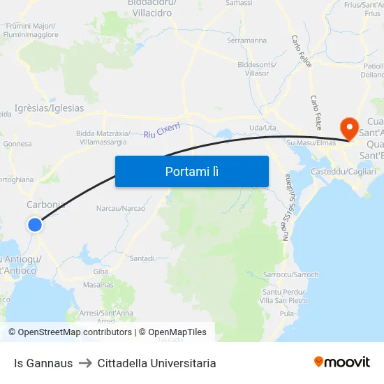 Is Gannaus to Cittadella Universitaria map