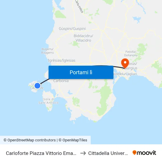 Carloforte Piazza Vittorio Emanuele 27 to Cittadella Universitaria map