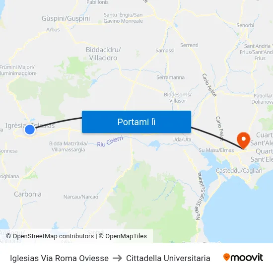 Iglesias Via Roma Oviesse to Cittadella Universitaria map