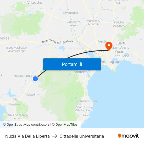 Nuxis Via Della Liberta' to Cittadella Universitaria map