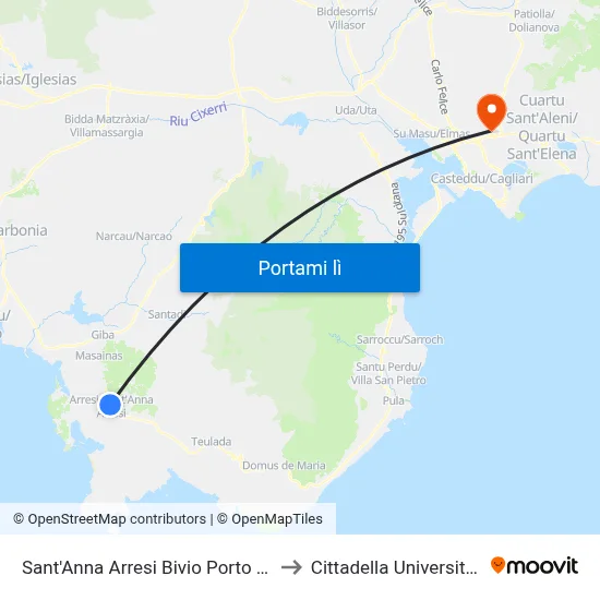 Sant'Anna Arresi Bivio Porto Pino to Cittadella Universitaria map