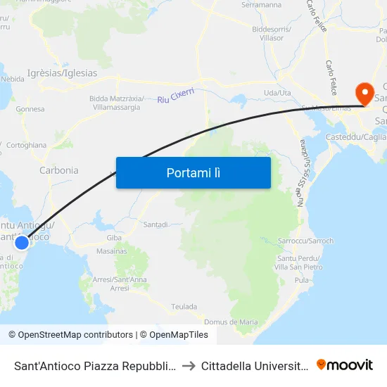Sant'Antioco Piazza Repubblica 5 to Cittadella Universitaria map