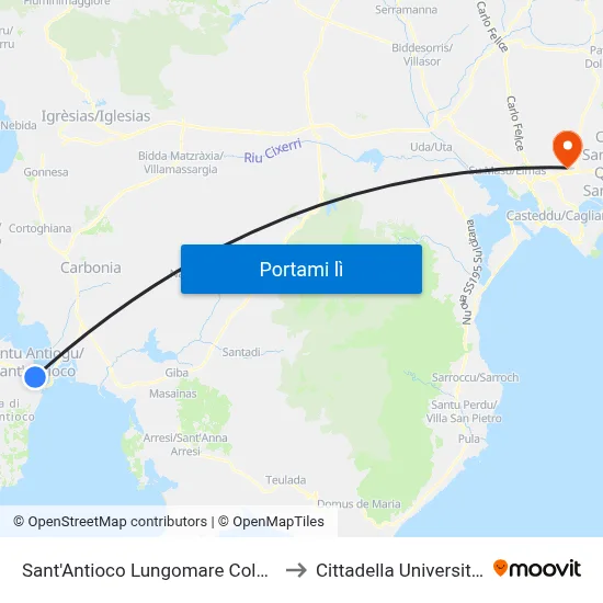 Sant'Antioco Lungomare Colombo to Cittadella Universitaria map