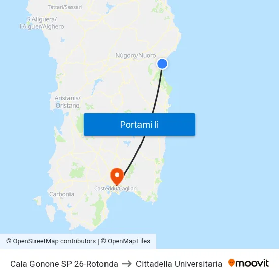 Cala Gonone SP 26-Rotonda to Cittadella Universitaria map